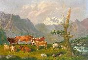 Johann Kaspar Scherrer Weidelandschaft in den Schweizer Bergen mit Katarakt und Gebirgshorizont Sweden oil painting artist